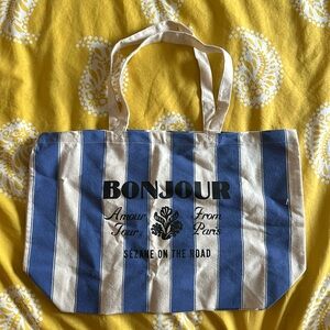 Sezane Blue Bonjour Canvas Tote